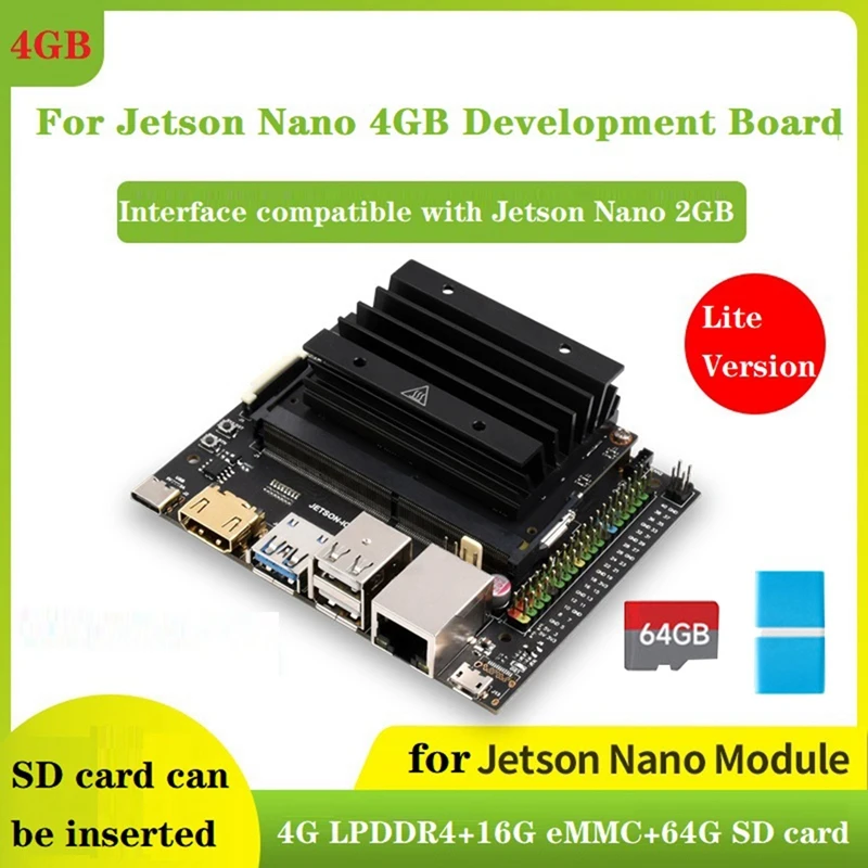 

For Jetson Nano 4GB+16G EMMC Lite DEV AI Development Board Kit With Jetson Nano Module +Heat Sink+64G SD Card+Card Reader Parts