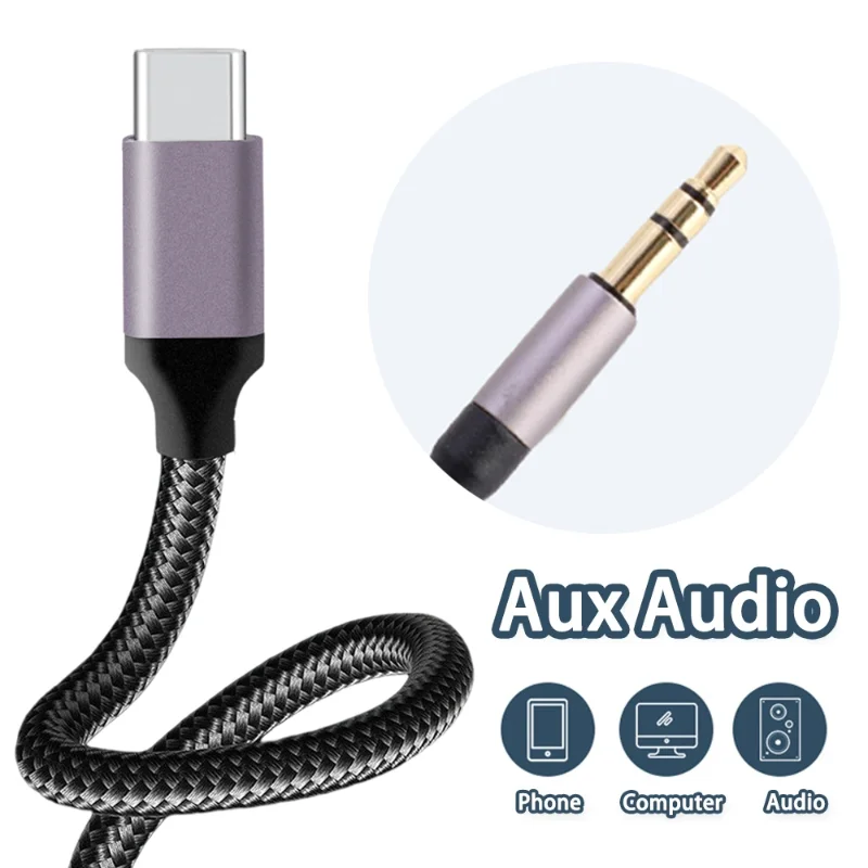 

USB C To 3.5mm Aux Cable Car Audio Converter 0.5m/1m Nylon Braid Cables Type C To Aux Headphone Adapter for Samsung Xiaomi
