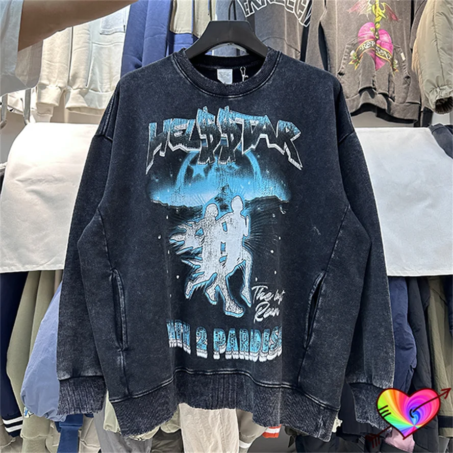 

Vintage Wash Hellstar Run Sweatshirts Men Women Worn Out Print Hellstar Crewneck Oversize Hoodie Thick Heavy Hell Star Pullovers