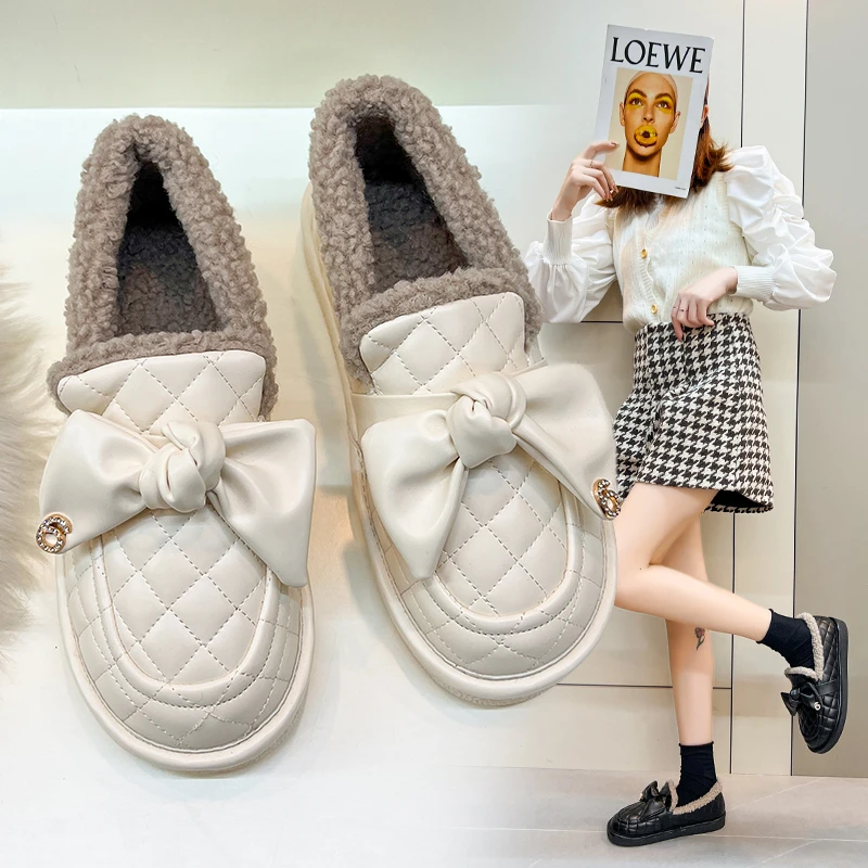 

Women Shoes Luxury Brand High Quality New Winter Snow Boots Round Toe Thick Bottom Plus Velvet Thick Warm Cotton Shoes Loafers
