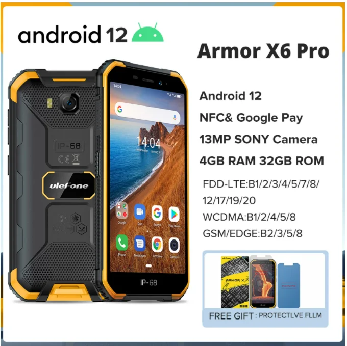 2022 Global version Ulefone Armor X6 Pro IP68 Waterproof Smartphone Android 12 NFC Mobile Phone 4GB+32GB 4000mAh 13MP Cellphone