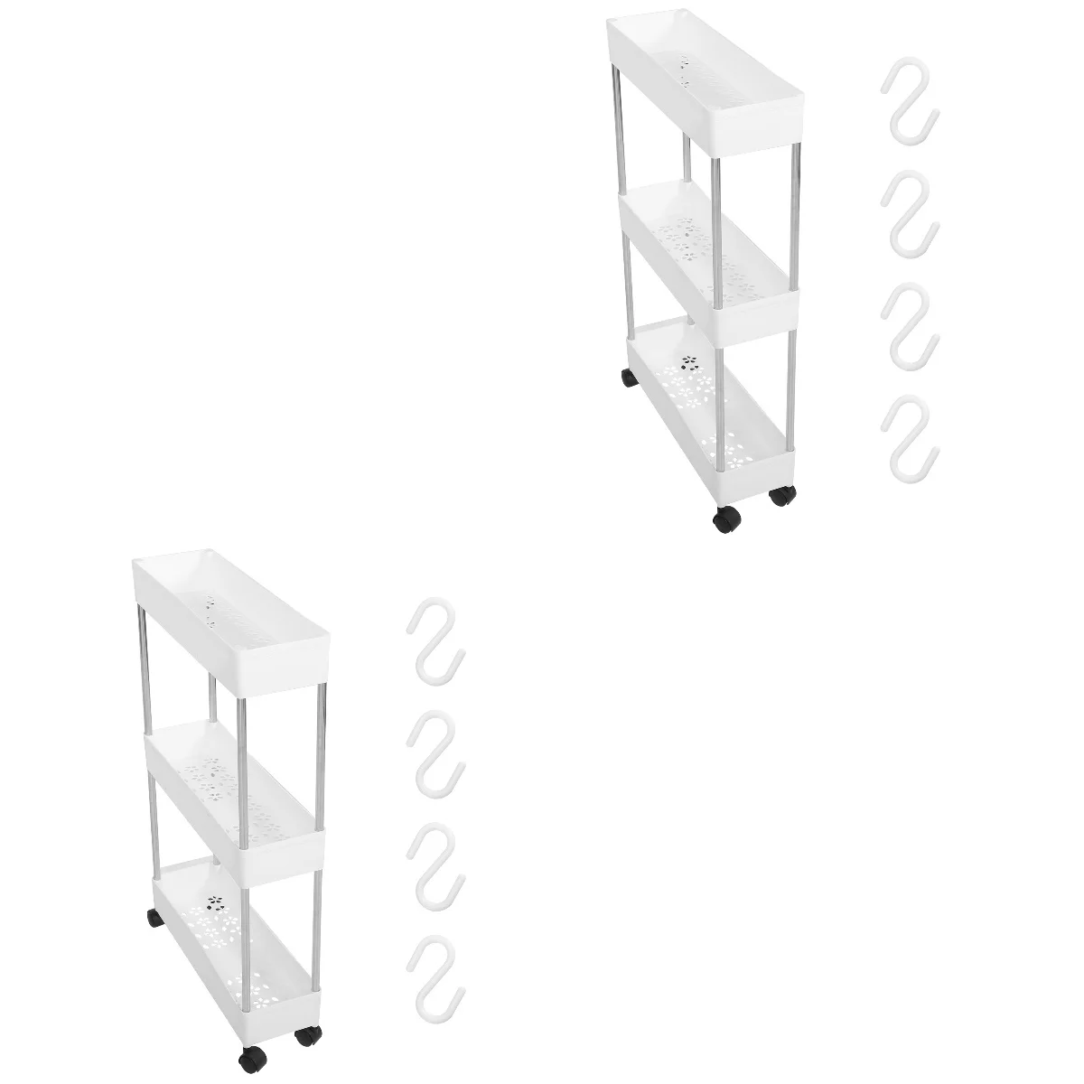 

2 Pcs Storage Rack Floor Trolley Office Plastic Drawers Rolling Cart Organizer Movable