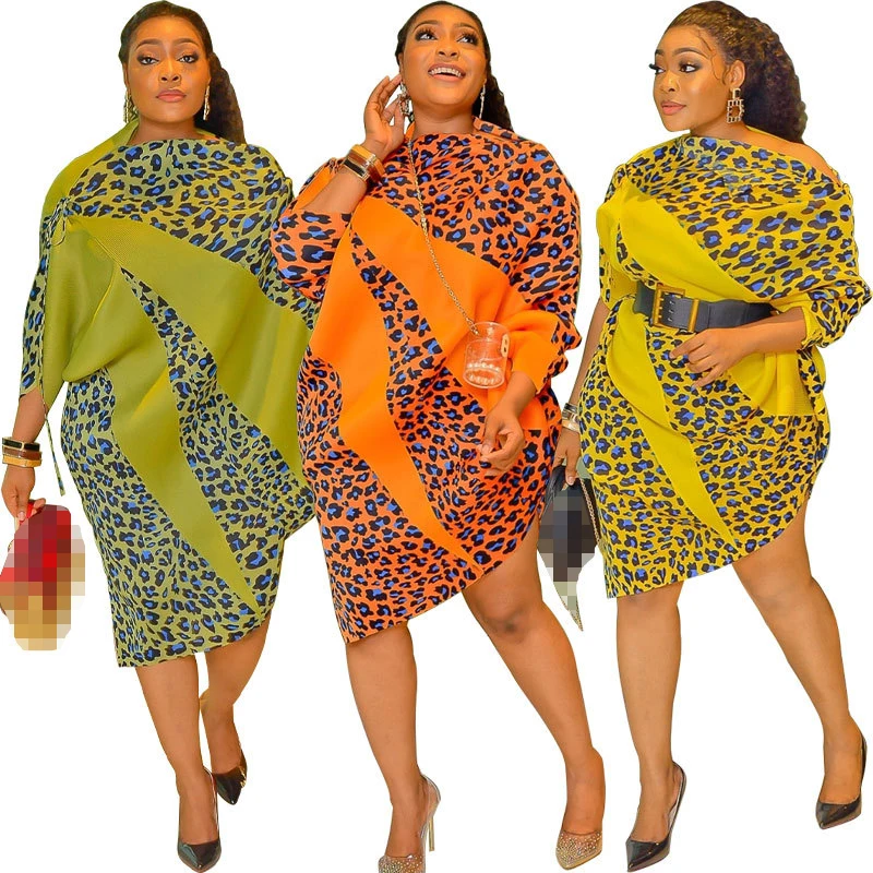 

Fashion African Leopard Print Dresses for Women Dashiki Kaftan Gown Summer Sexy Female Long Knee-length Dress Africa Clothes