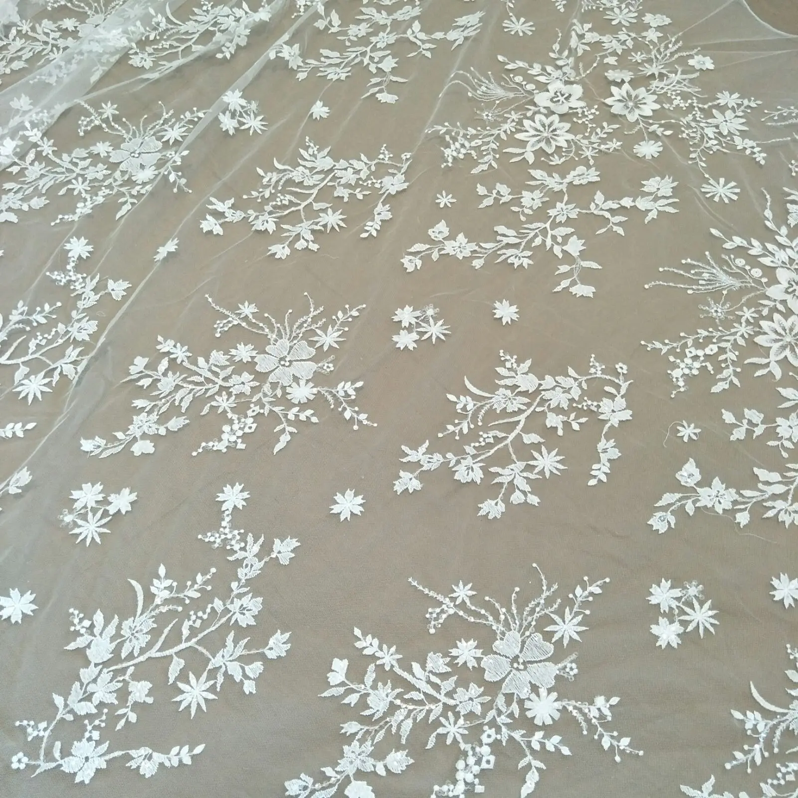 

Кружевное свадебное платье в европейском и американском стиле с белой вышивкой, женская одежда, ткань «сделай сам», ширина 130 см