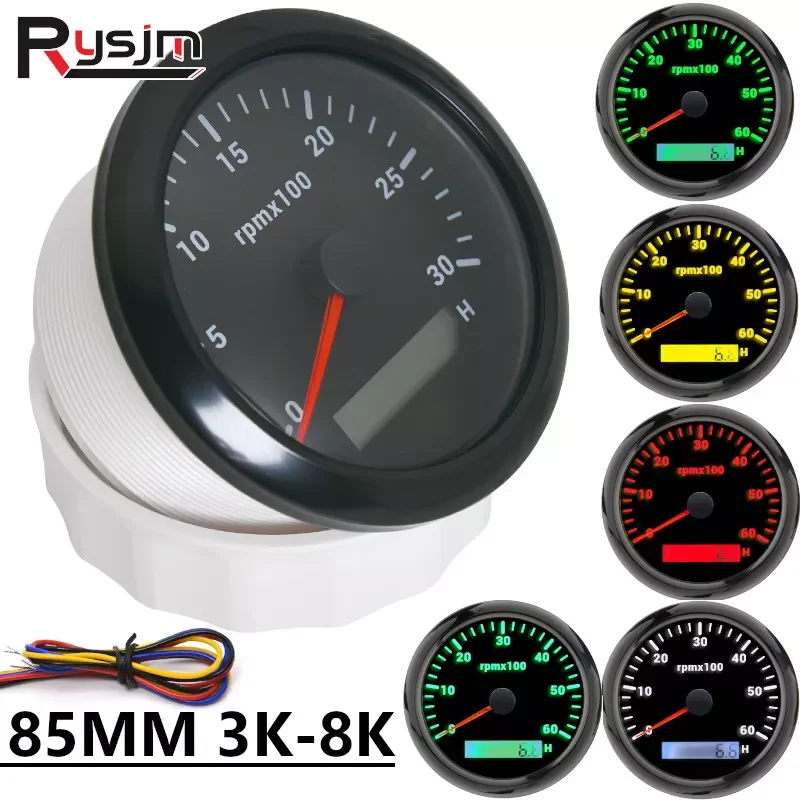 

HD 7 Colors Backlight 85mm Tachometer Gauge Marine Boat RPM Meter Gauge LCD Tacho Digital Hour Meter 3K~8K For Car Truck 9-32V