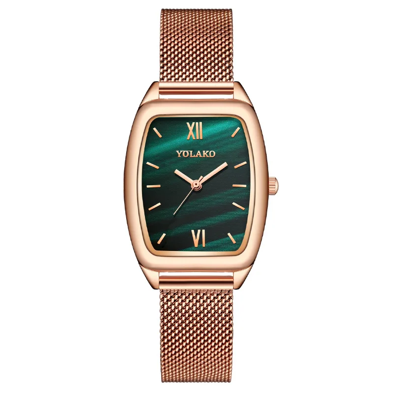 

Retro Rectangle Quartz Roma Dial Casual Wrist Watches Stainless Net Strap Fashionable Clock Waterproof Wristwatch for Women
