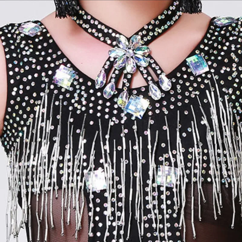 Детское платье с бахромой и блестками для латиноамериканских танцев |