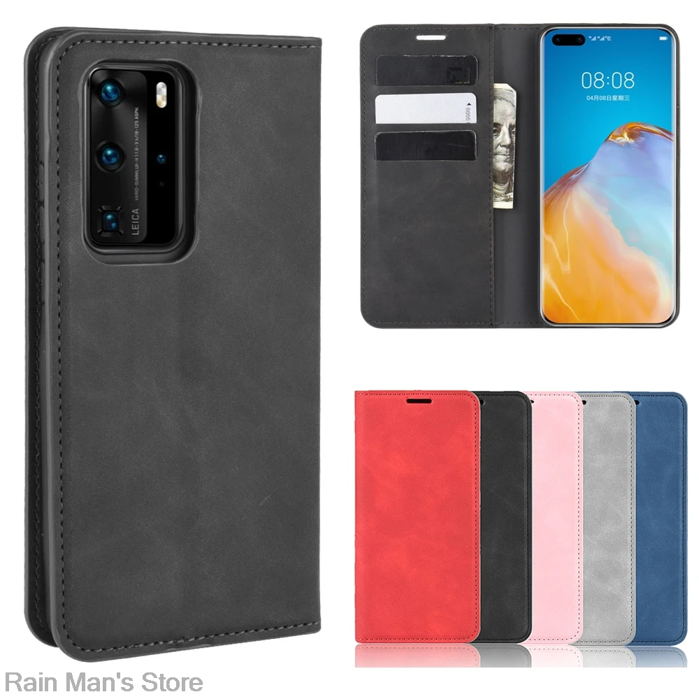 

Магнитный кожаный чехол для Huawei P40 Pro +, ретро-чехол, кошелек, деловые чехлы для телефонов, флип-чехол