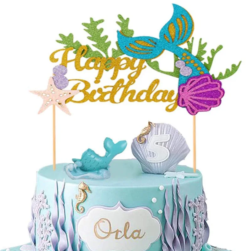 

mermaid birthday party Birthday Cake Topper Baby shower 1st birthday girl Boy Kids Favors Mermaid Party Theme wedding decoration