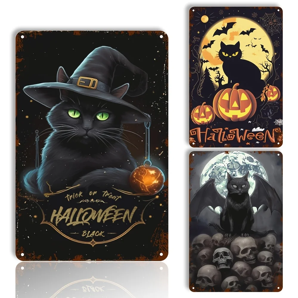 

Halloween Cat Metal Tin Sign Spooky Wall Decor For Halloween Party Home Office And Haunted Events Aluminum Sign 8x12inch