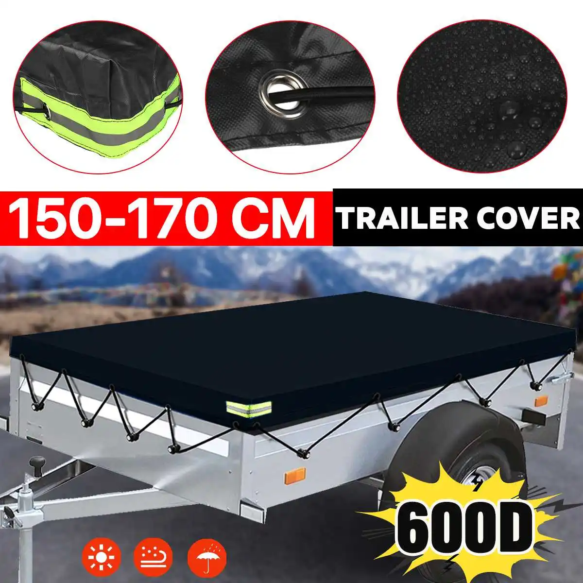 

150-170cm Camper Trailer Cover Roof Tent Canopy 600D Waterproof Dust-proof Windproof Travel Camping Canopy Cover Protection