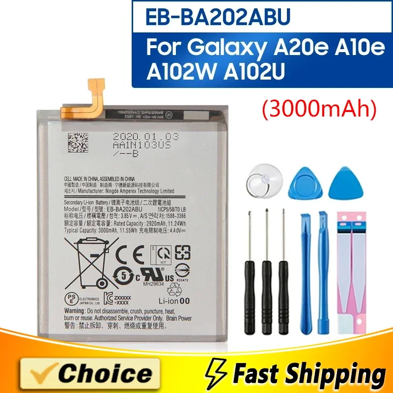 EB-BA202ABU Сменный аккумулятор для телефона Samsung Galaxy A20e SM-A202F SM-A202K A10e SM-A102U SM-A102W SM-A102N 3000