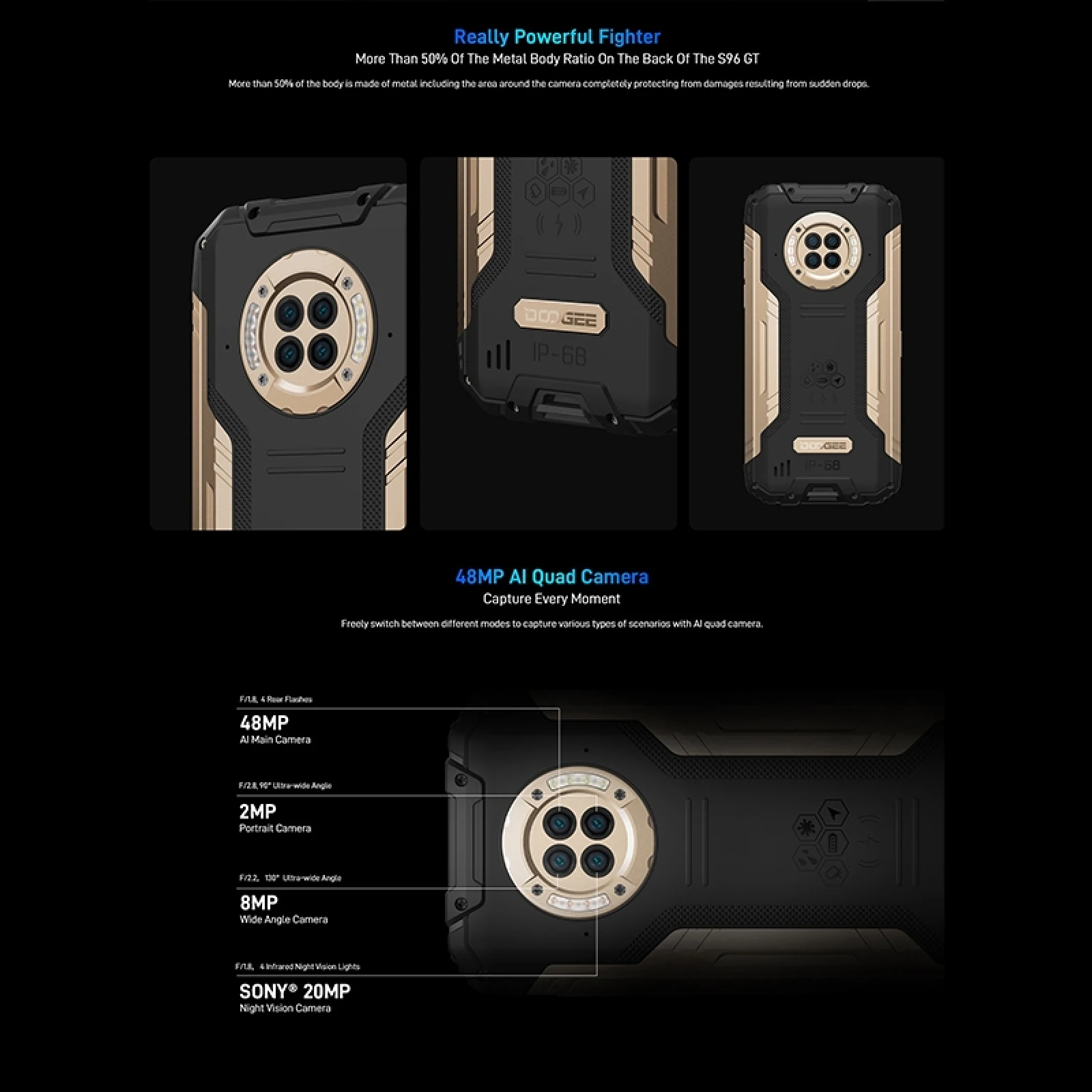 DOOGEE S96 GT IP68 Rugged Cellphone Octa Core Helio G95 Mobile Phone 6.22