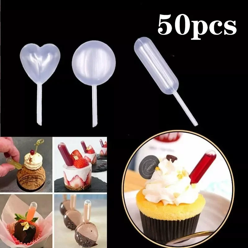 

50 Pcs/pack Dessert Juice Straw Dropper Flow Heart Clip Jam Straw Burette Dessert Kitchen Baking Decoration Cake Baking Tool