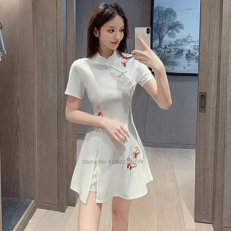 

2022 retro-improved chinese cheongsam dress+shorts set elegant cheongsam chinese leisure dress qipao elegant spa kimono dress