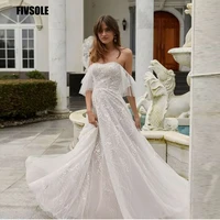 fivsole simple boho lace wedding dress 2022 off the shoulder backless appliques a line tulle bridal gown bohemian robe de mari%c3%a9e