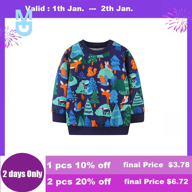 

New Jumping Meters Forest Animals Print Children Sweatshirts 2022 Cotton Autumn Kids Sport Shirts for Boys Girls Costume
