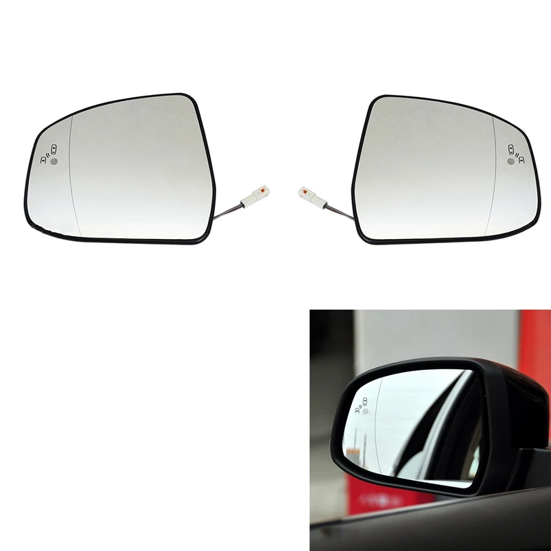 

2Pcs Door Wing Side Mirror Glass Heated Blind Spot Warning With Backing Plate For Ford Focus MK2 MK3 Mondeo MK4 L+R