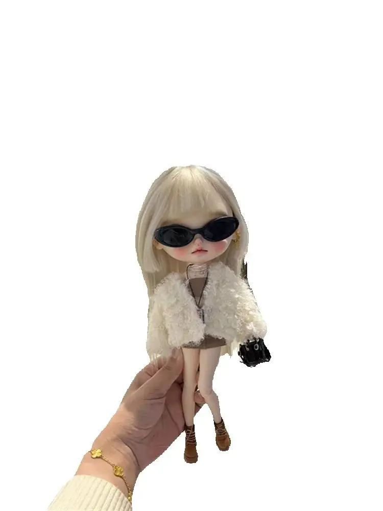 Одежда для кукол Blythe OB24 Azone бежевое плюшевое пальто + верблюжья кожаная накидка на