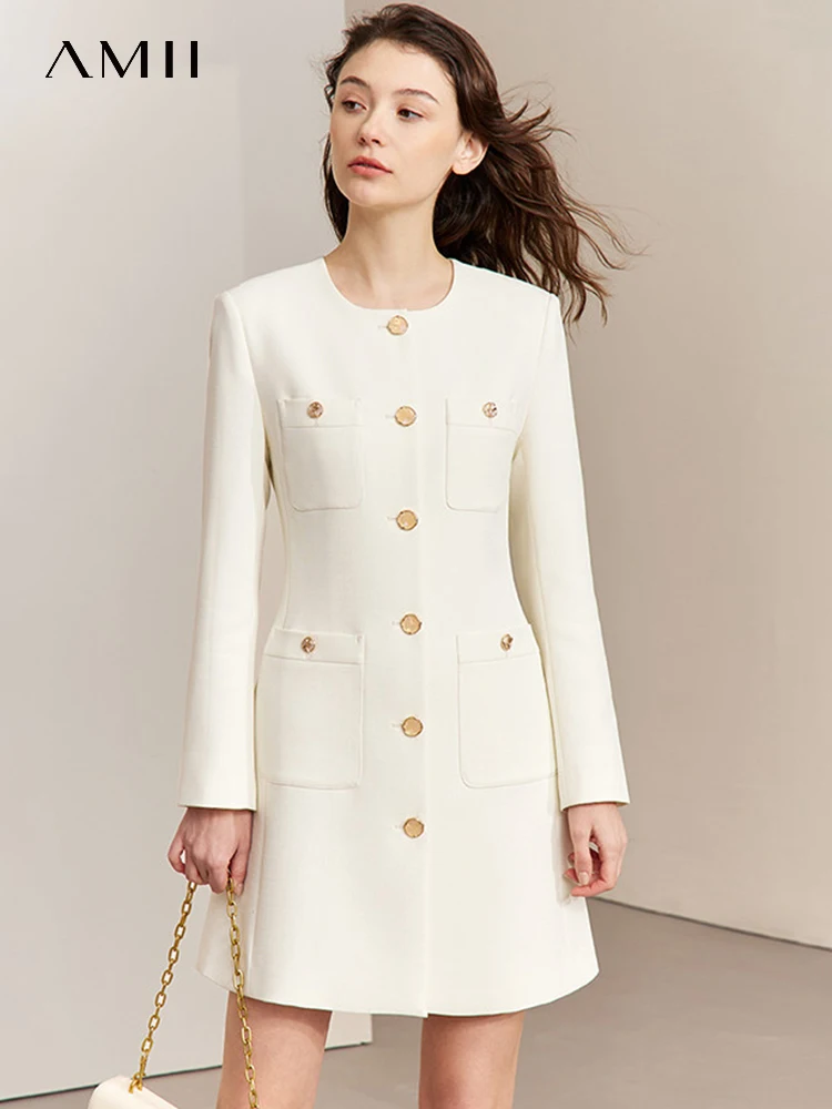 

AMII Minimalism Elegant Party Dresses for Women 2023 Spring New French Dress Midi Black Elegant Office Lady Vestidos 12341154