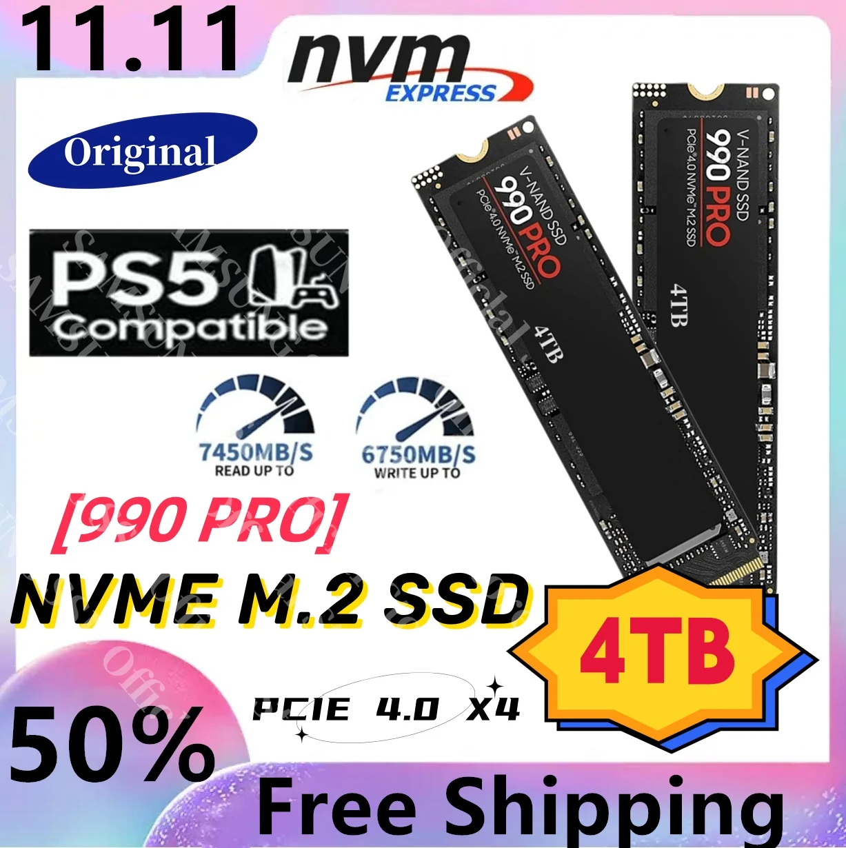 

2023 Newest Original 990PRO 4TB 2TB 1TB SSD Internal Solid State Disk M2 2280 PCIe Gen 4.0 X 4 NVMe for PlayStation 5/PS5/Laptop
