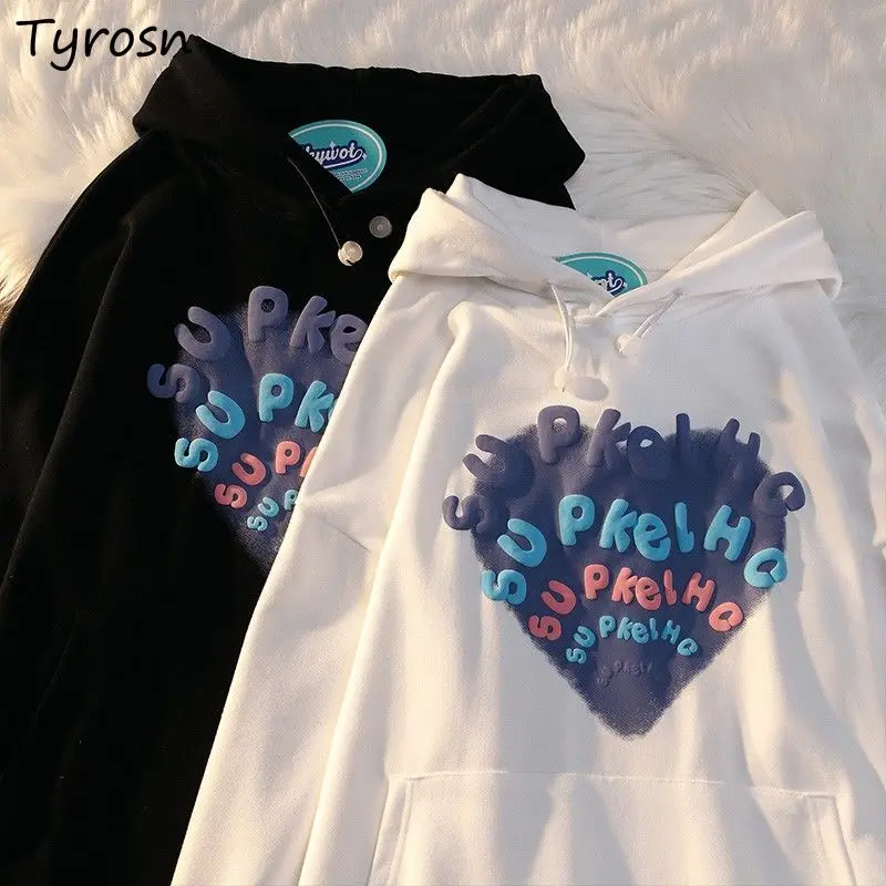 

With Hat Hoodies Women Print Sweet Lovely Ulzzang Fashionable Bf Streetwear All-match Cotton Cozy Vintage Couples Daily Clothing