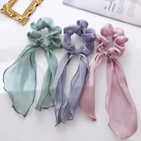woman elegant satin elastic bow long ribbon hair tie hair scarf girl fashion ponytail tie color gift headwear n9w0