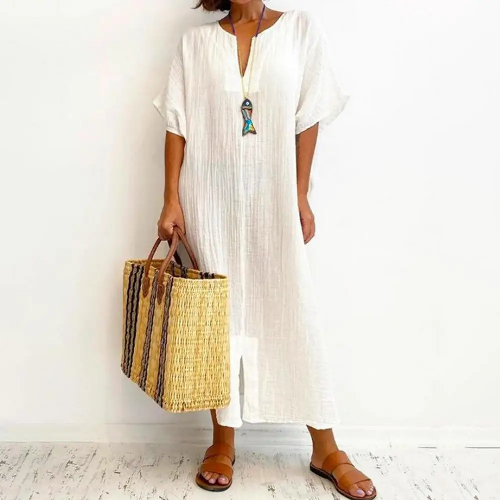 

Модное платье в стиле ретро, удобное Свободное платье с коротким рукавом, женский свободный сарафан, уличная одежда