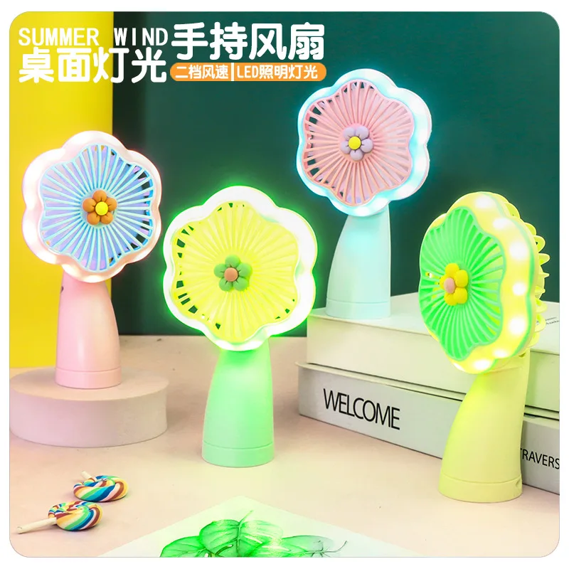 

Soft and Adorable Pink Handheld Mini Flower Fan USB Charging Second Speed Control Light Fan Student Dormitory Fan