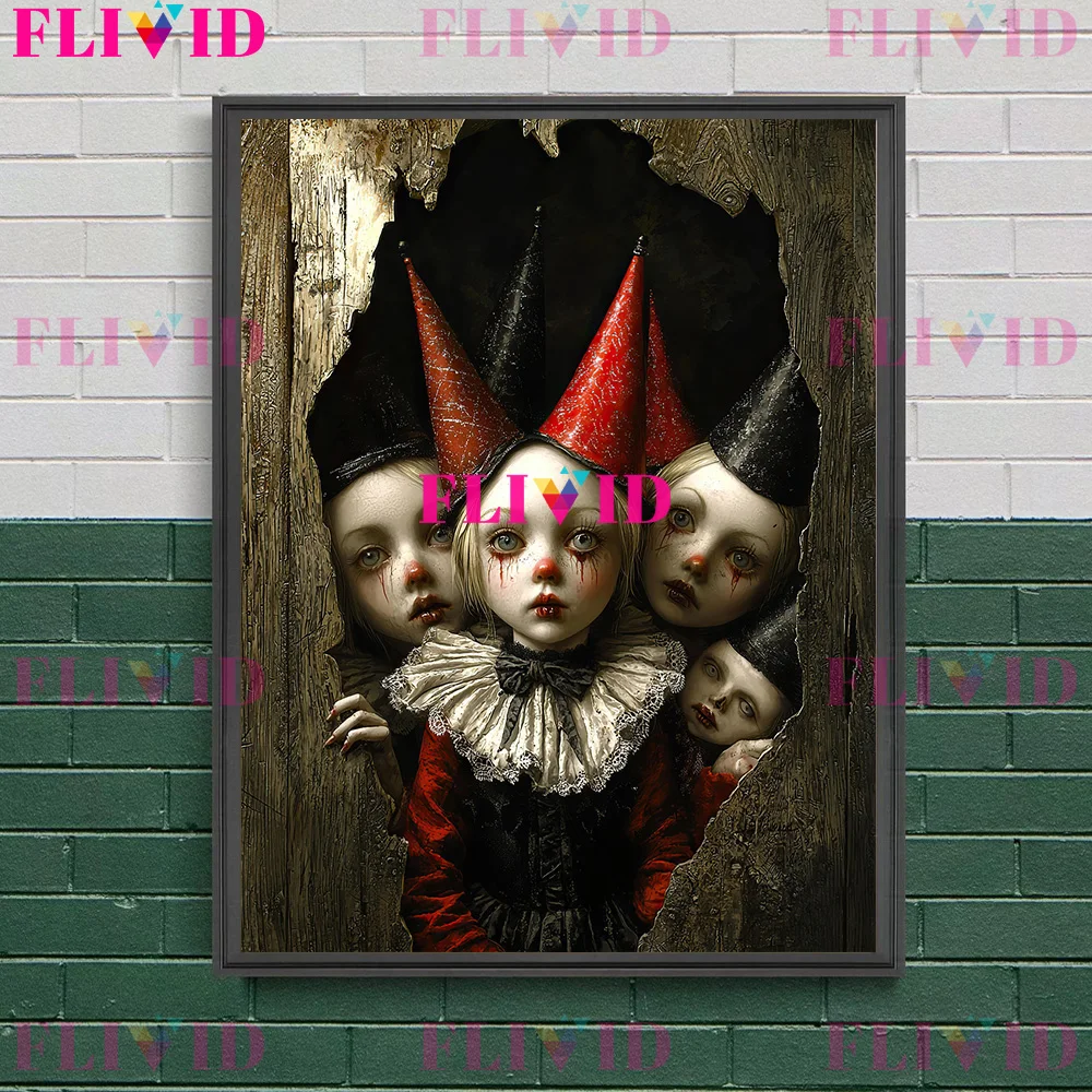 

Жуткий страшный клоун, портретный художественный постер и принт, ужасная темная готическая эстетика, настенная живопись на холсте, украшение для дома без рамы