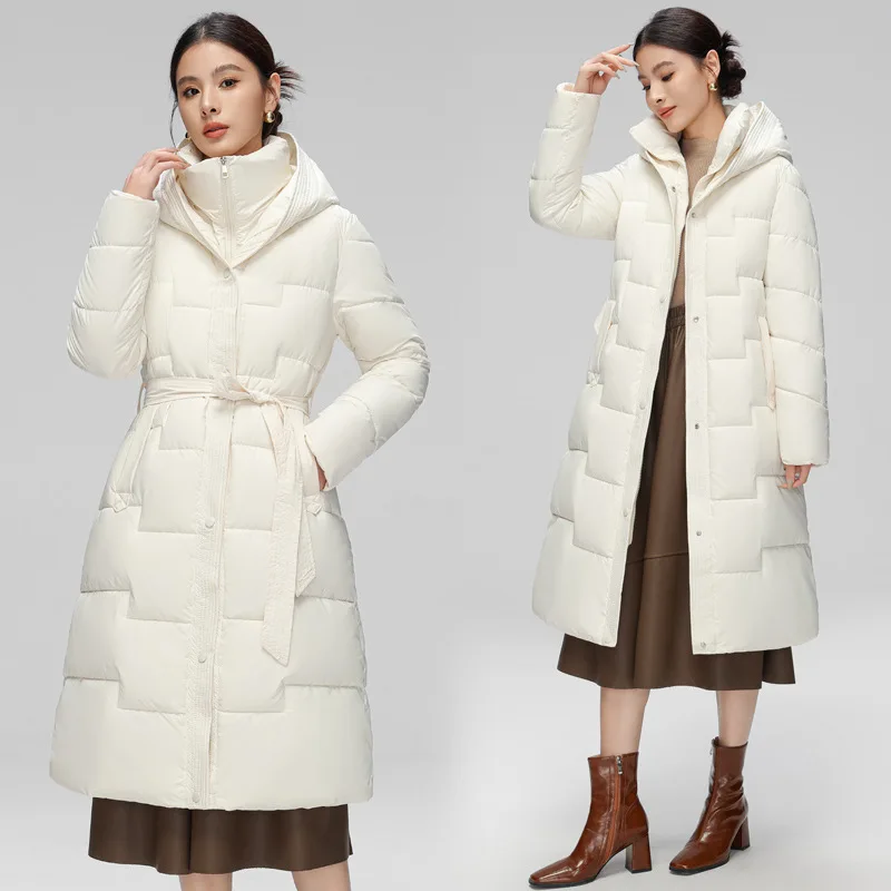 Новое Элегантное темпераментное пуховое пальто из хлопка Женская Длинная зимняя