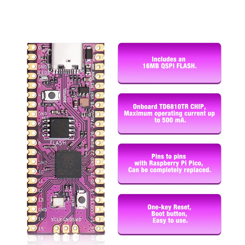 

2022 Новый Pico RP2040 128 Мбит 16 Мб QSPI совместимый с флеш-памятью двухъядерный процессор Raspberry PI с кнопкой сброса интерфейс USB Type-c