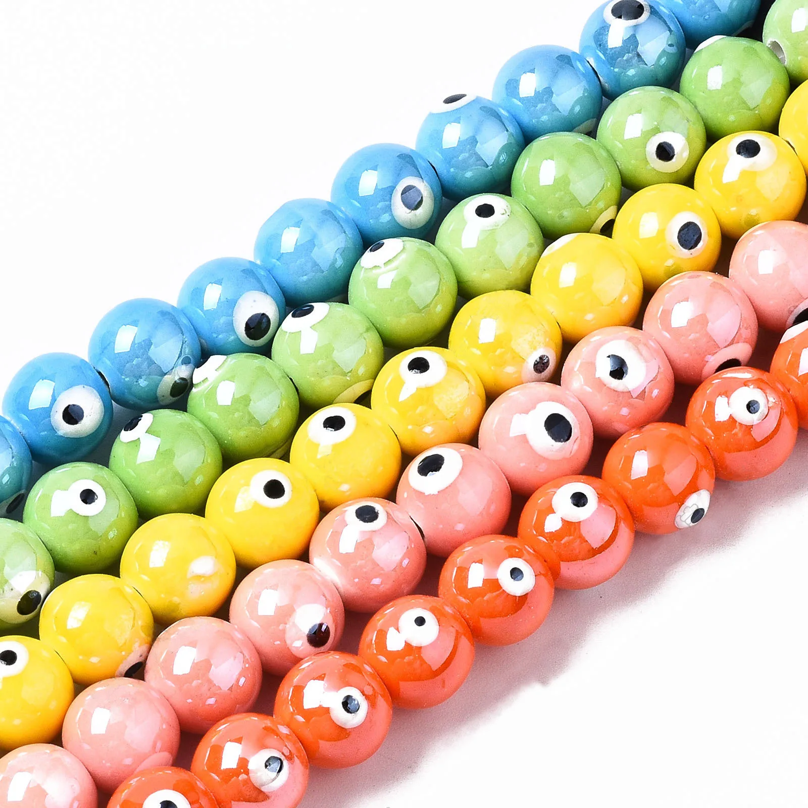 

2 Strands Handmade Porcelain Ceramic Beads Round With Evil Eye Spacer Beads For Jewelry Making Earring Necklace Supplies 10.5mm