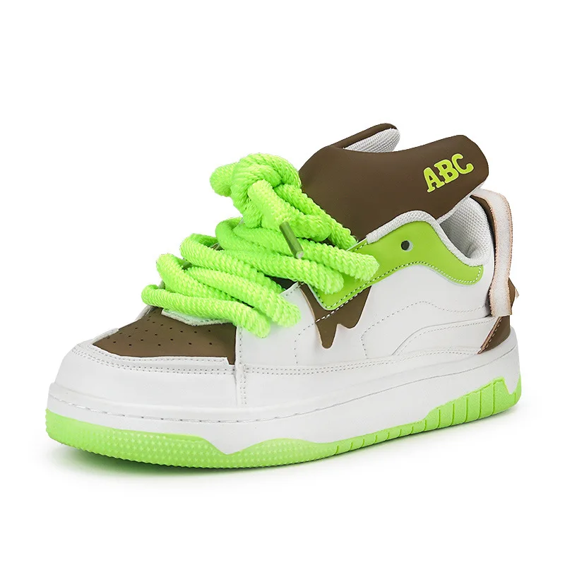 

Color Matching Lace-Up Casual Board Shoes Thick-Soled Heightening Sports Shoes Skateboard Shoes Large-Size Women's Shoes 36&44