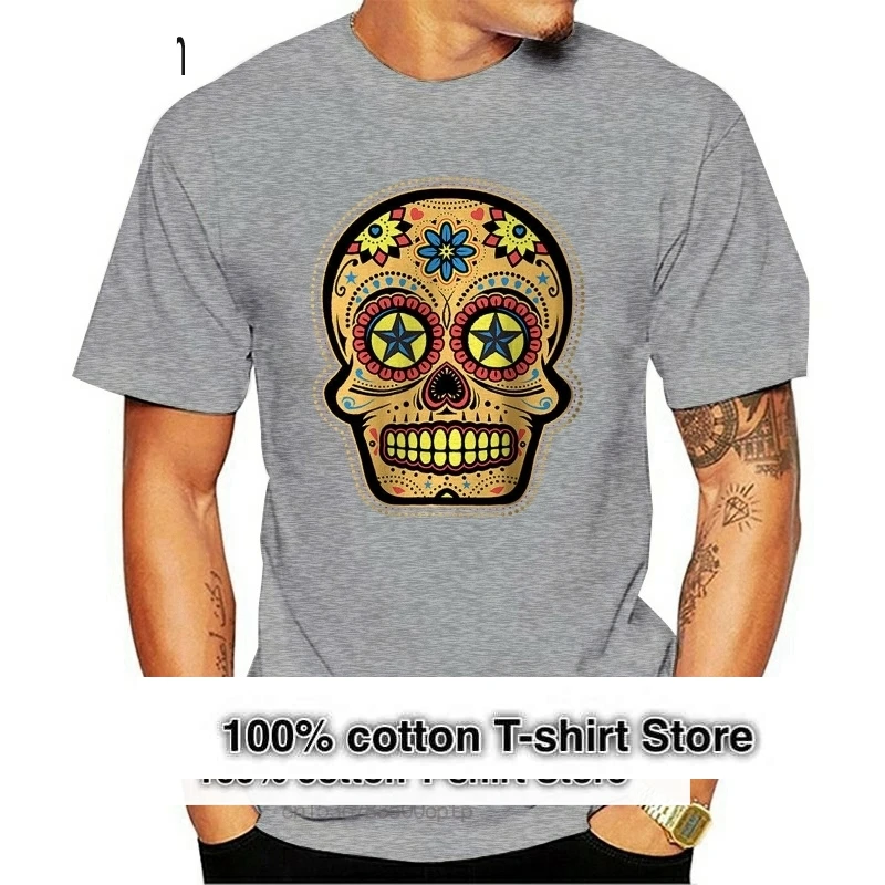 

Mexican Candy Skull Graphic Men's White T-shirtsummer Hot Sale New Tee Print Men T-Shirt Top