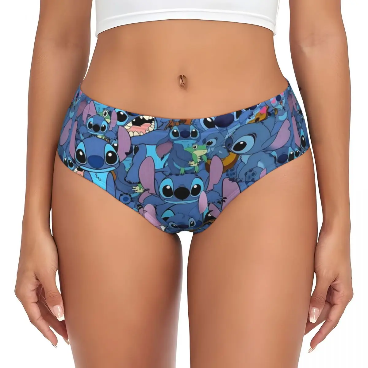 Custom Anime Stitch Pattern Briefs Underwear Women Breathable Stretch Disney Panties