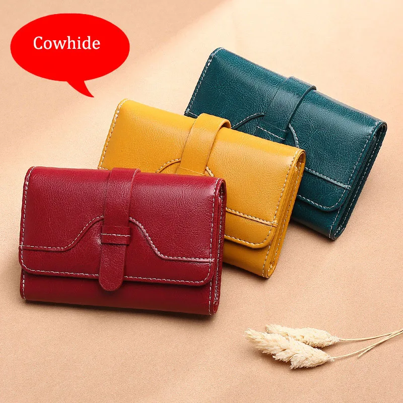 

Женский кошелек из 2022 натуральной кожи, Роскошный складной кошелек для наличных, складной кошелек с замком и держателем для монет и карт, ко...
