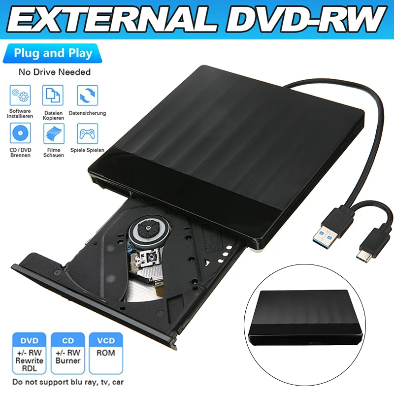 

USB 3.0 External DVD Recorder Optical Drive Desktop Computer Notebook DVD-RW CD Writer Drives Burner Reader Player