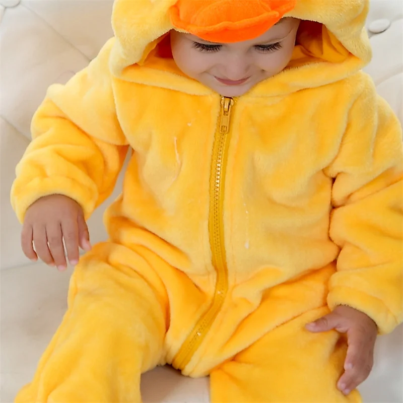 

Newborn Fleece Jumpsuits Winter Autumn Baby Boys Girls Cartoon Animal Hooded Warm Thicken Rompers Outwear Snowsuit