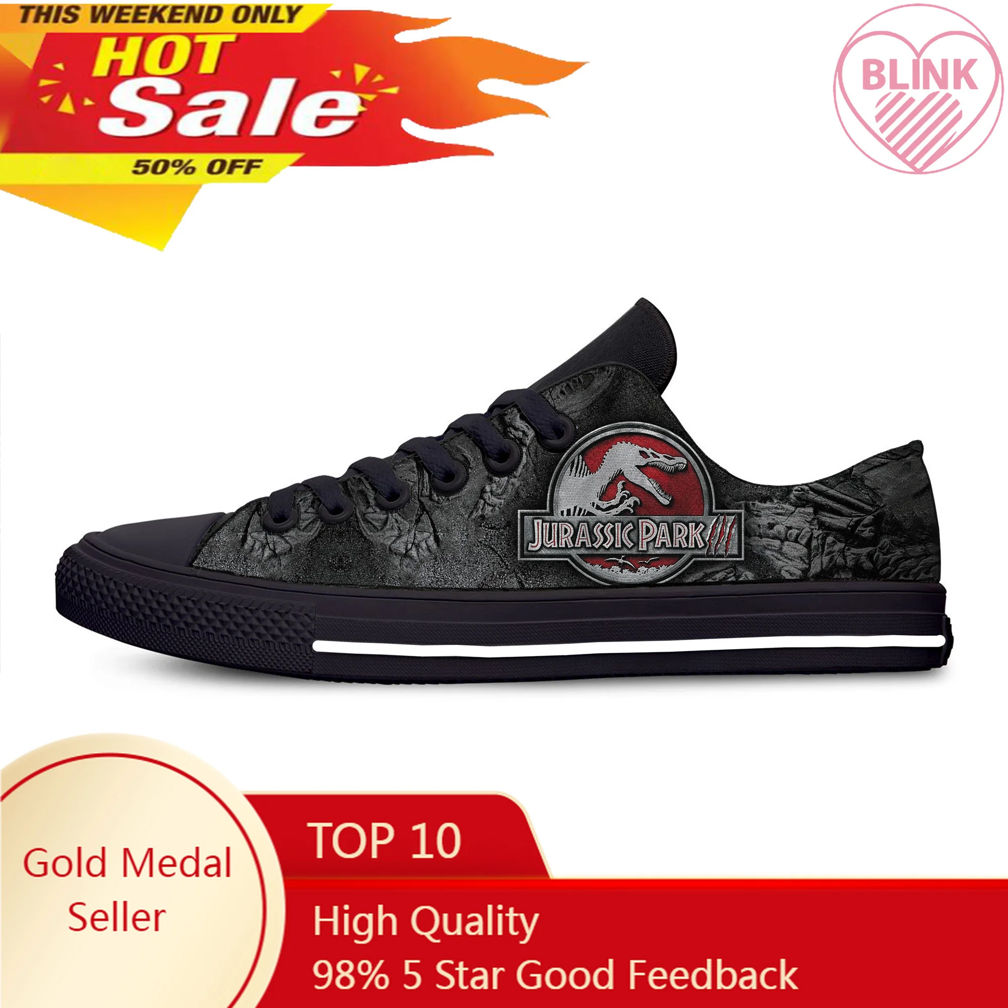 

Hot Jurassic Park Movie Dinosaur Anime Cartoon Funny Casual Cloth Shoes Men Women Classic Sneakers Low Top Casual Board Shoes