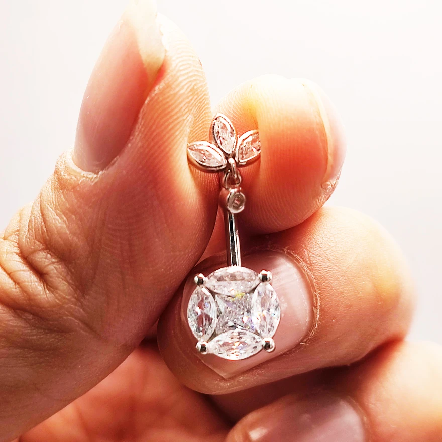 Женское кольцо для пупка с фианитом 14 г