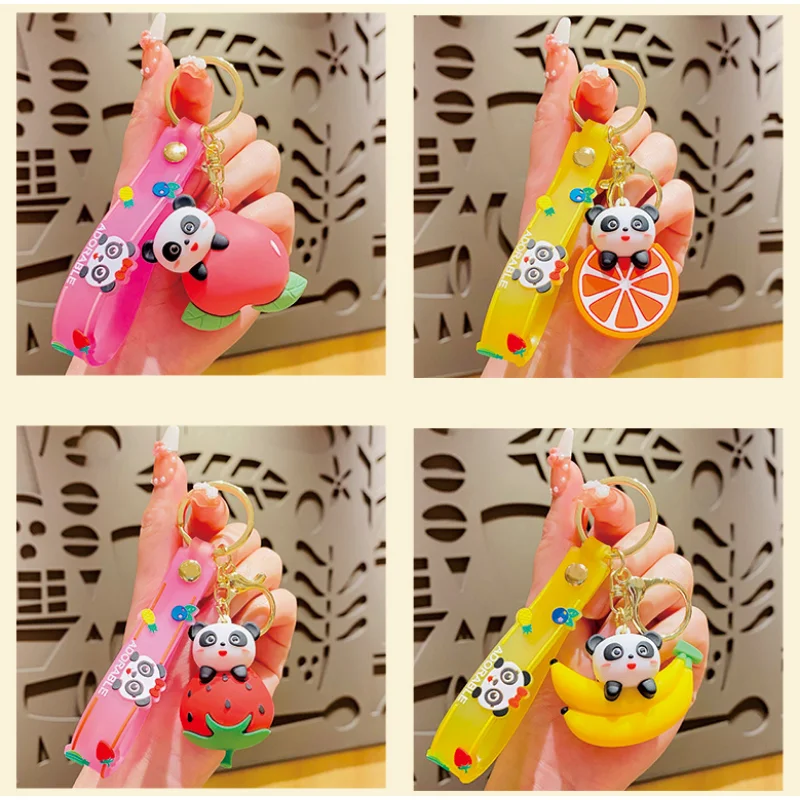 

Creative And Cute Fruit Panda Cartoon Car Keychain Girl Heart Student School Bag Pendant Couple Small Gift Wholesale 열쇠고리 Gifts