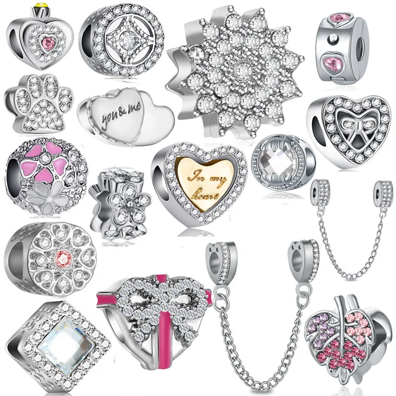 

Cute Crystal Charms Beads Fit Original Brand Silver Color Bracelets & Bangles Heart Leaf Animal Beads for Women Jewelry Making