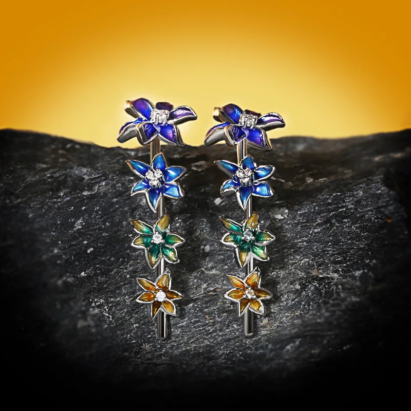 

MAY New Tassel Long Section Ladies 925 Silver Ladies Earrings Handmade Enamel Epoxy Ladies Jewelry Elegant Ladies Jewelry