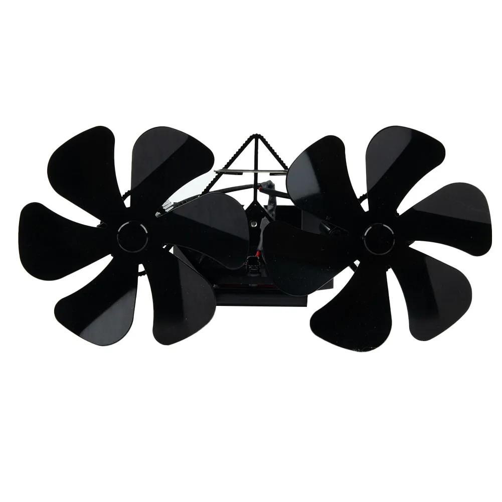 

12 Blades Fireplace Fan Double Head Wall Mounted Furnace Fan Wood Burning Heat Powered Stove Fans Energy Saving Cooling Tools