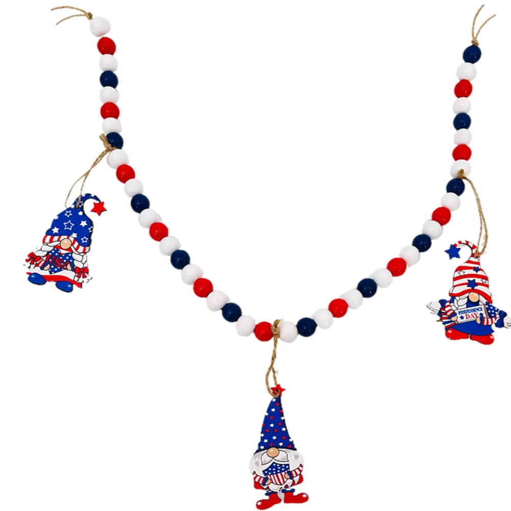 

Festive Exquisite Reusable Photo Props Wall Hanging Decor 4th Of July Decor Independence Wooden Beads Garland for Party