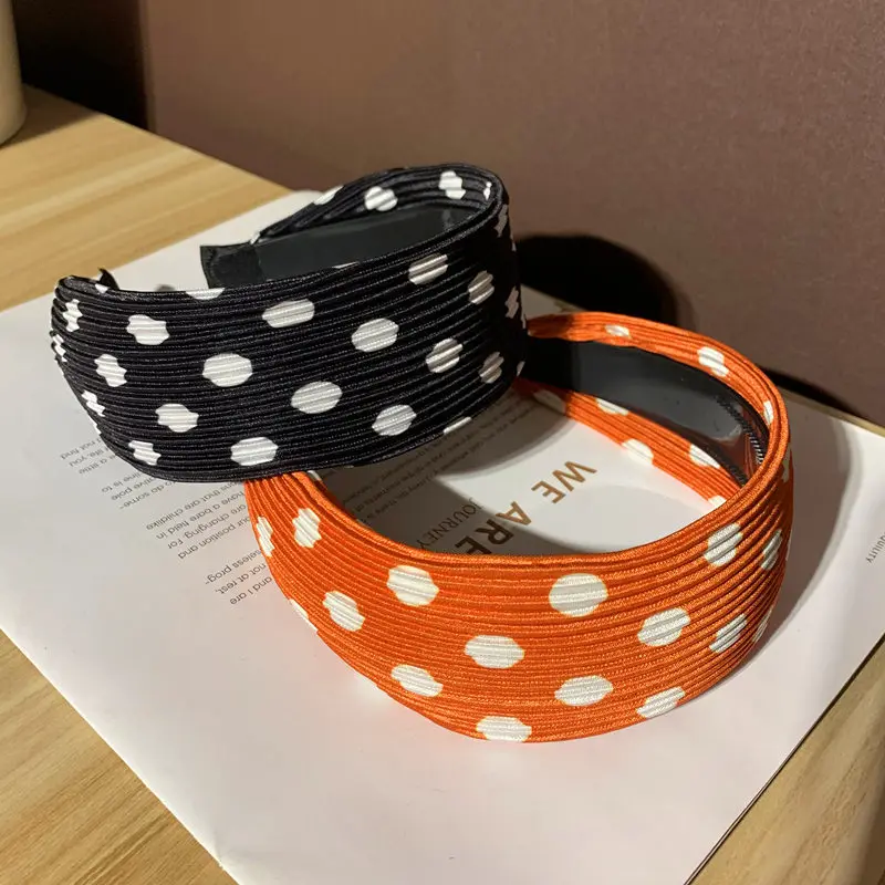 

Fashion Korean New Fabric Satin Polka Dot Headband Women Girls Wide-brimmed Cute Headhoop Retro Hairband Hair Accessories