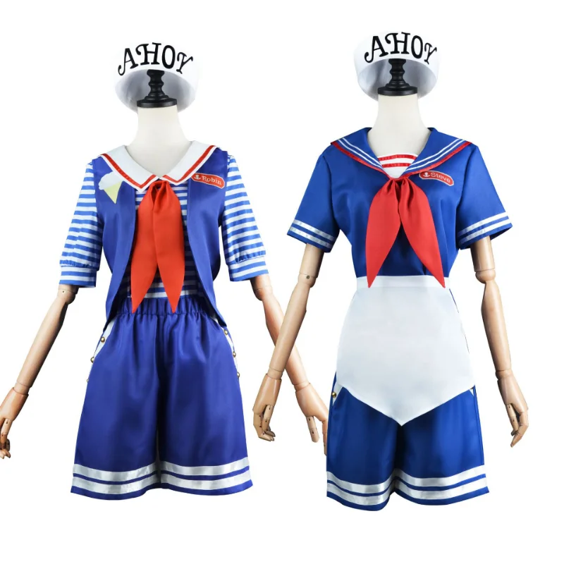 

Stranger Things Cosplay Ice Cream Shop Sailor Suit Robin Steve Harrington Uniform Set Scoops Ahoy 80s Men Women Outfit Halloween