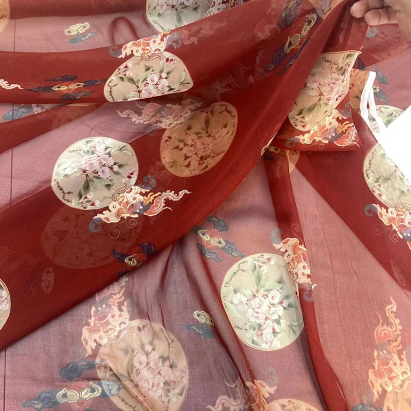 Шелковая марлевая ткань весна-лето, принт из Жоржетта, прозрачный материал, шарф, пляжная юбка, ткань для рубашек, ткань для шитья своими рук...