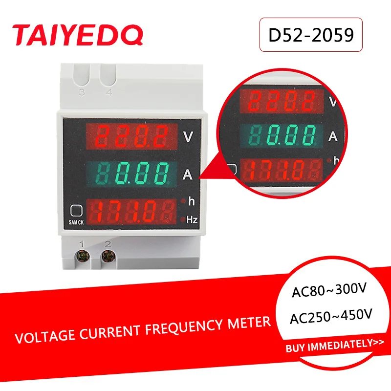D52-2059 Тип направляющей рельса AC80-300V 200-450V Измеритель напряжения и тока с цифровым